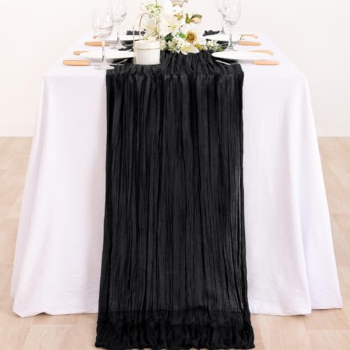 Black Cheesecloth Table Runner Set - Rustic Sheer Centerpiece Decor, 10 PC