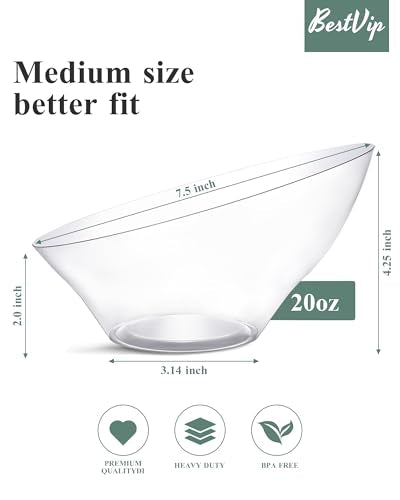 Clear Plastic Angled Serving Bowls - 20oz, 12 Pack for Party & Daily Use