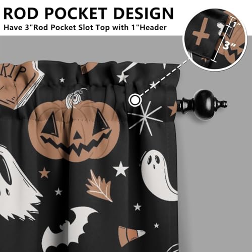 Halloween Kitchen Curtains and Valances Set of 3 - Goth Pumpkin Ghost Decor, 27.5W x 24L