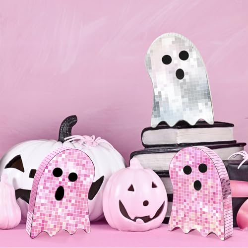 Halloween Disco Ghost Decor Set - Pink Silver 3-Piece Table Centerpieces