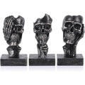 Halloween Skeleton Figurines Set - See No Evil, Hear No Speak No Evil Skeleton Statues in Black Gold - Gothic Home Decor