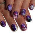 Halloween Press on Nails Short Square Fake Nails with Pumpkin Spider Web Ghost Bat Designs Purple Glitter - Variation 2