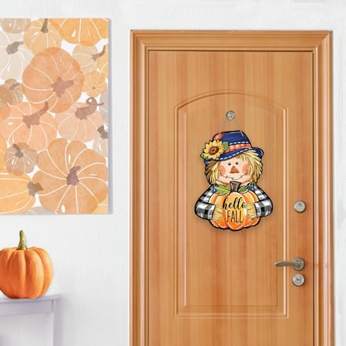Deroro Fall Scarecrow Front Door Sign - Autumn Pumpkin Wooden Farmhouse Decor