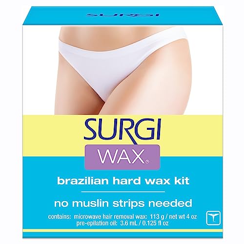 Brazilian Hard Wax Kit for Hair Removal - 4oz with Pre-Epilation Oil & Spatulas
