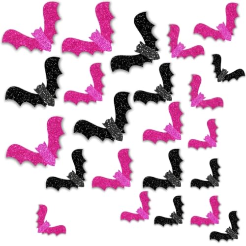 Halloween Glitter Bat Wall Decals Set - 36pcs Pink & Black Party Decorations