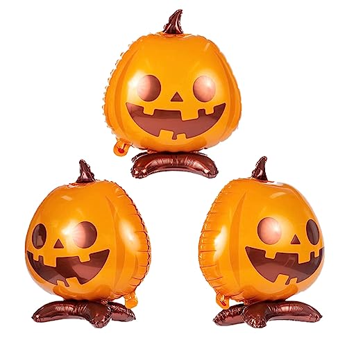 Halloween Pumpkin Balloons Set - 3 Large Foil Pumpkin Balloons for Party Decorations - Variation of Pumpkin Halloween Balloons