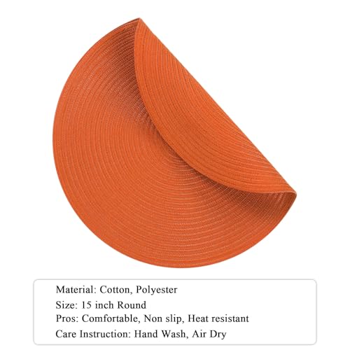 Round Braided Placemats Set of 4 - Autumn Fall Table Decor, Bright Orange