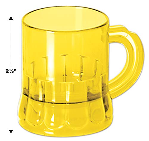 24 Piece Mini Beer Mug Shot Glasses Set - Yellow Plastic Party Drinkware