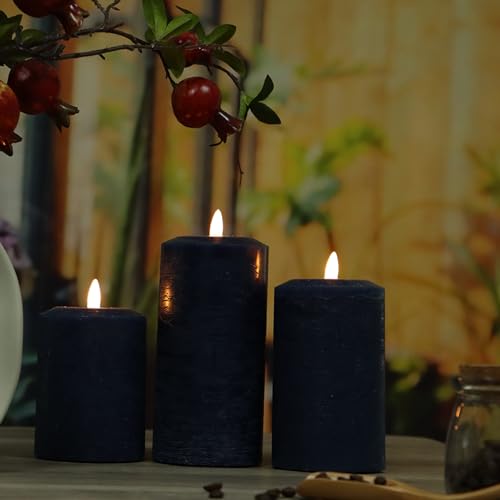 Navy Blue Battery Operated Flameless LED Candles with Real Wax, Remote Control
