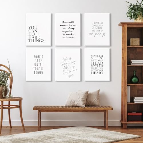 Office Inspirational Wall Art Decor Set of 6 - 12x16 Inch Canvas Prints, Motivational Quotes