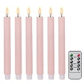 Pink Flameless Taper Candles with Remote & Timer - Ribbed LED Candlesticks, 6 Pack - J-Pink Ribbed-6