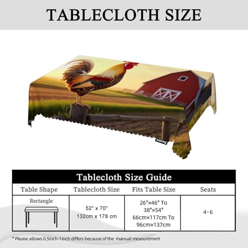 Rooster Tablecloth 52x70 Inch Rectangular Farmhouse Dining Decor - Sunrise Rooster Hen