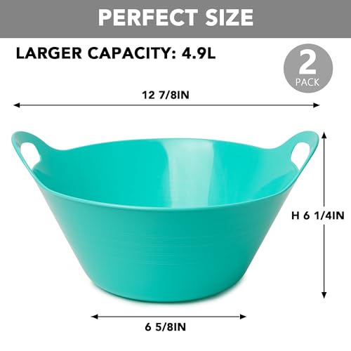 Large BPA-Free Plastic Snack Bowls Set of 2 with Handles, 4.9L Capacity