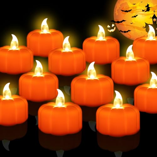 24 Pack Halloween Pumpkin LED Tea Lights Indoor Fall Table Decor