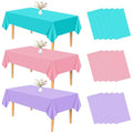 Sweet Color 15 Pcs Plastic Tablecloths - Pink, Purple & Blue 54x108 Inch Rectangular Picnic & Party Table Covers
