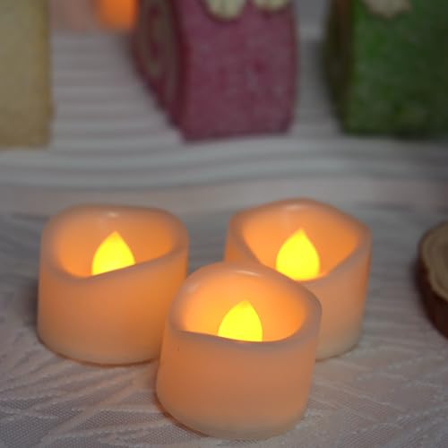 Battery Operated Flickering LED Tea Lights - Warm Yellow 24 Pack