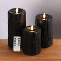 Black Dripping Wax Flameless Pillar Candles with Remote Control - Set of 3