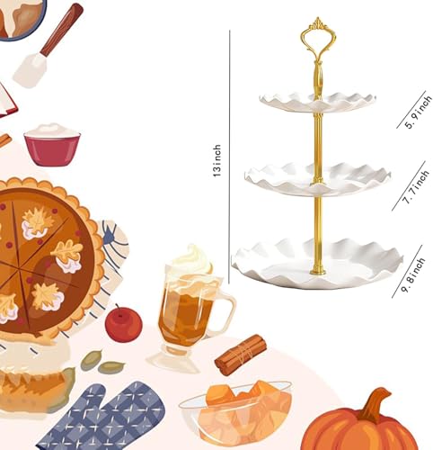 3-Tier Plastic Cupcake Stand Holder with Handle for Desserts, Fruits & Snacks - White+Pink