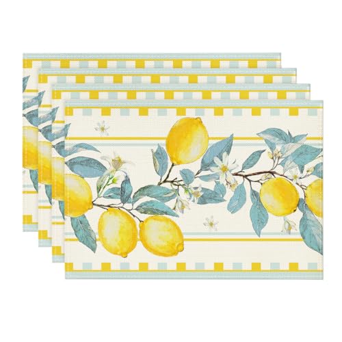 Sage Lemon Branches Summer Placemats Set of 4 - 12x18 Inch Rectangular Holiday Table Decor