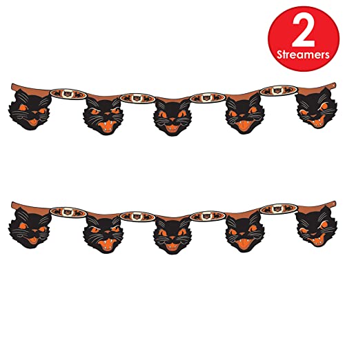 Vintage Halloween Black Cat Banners - 2 Pack, 4 Feet Long, Made in USA
