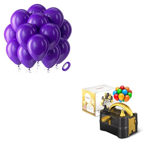 Dark Purple Latex Party Balloons - 100 Pack with Electric Balloon Pump