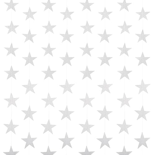 2 Pack Silver Star Garland Banner - 26ft Holiday Party & Wedding Decorations