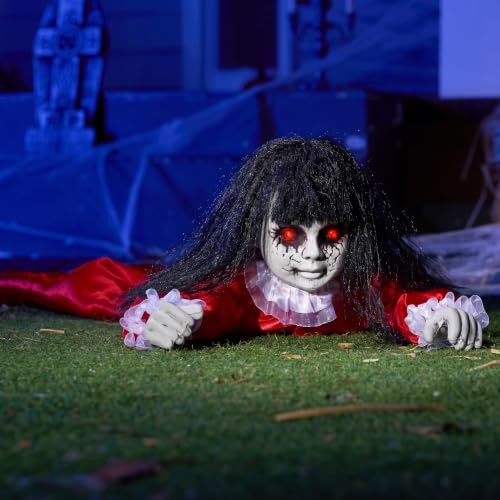 Creepy Halloween Crawling Doll Animatronic - Outdoor Groundbreaker Prop with Lights & Sounds