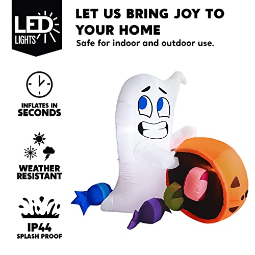 5 Ft Halloween Inflatable Ghost with Candy Pumpkin Cauldron Yard Decor