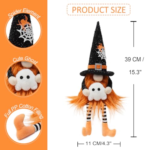 Halloween Gnome Decorations Plush Gnomes with Spooky Ghost and Witch Hat - Set of 2