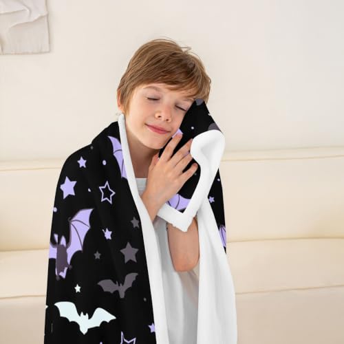 Queen Size Halloween Galaxy Blanket with Glitter Stars & Bats - Multi 13