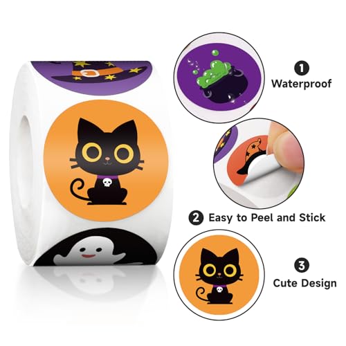 Halloween Stickers Bulk - 1000pcs 1.5 Inch Cute Ghost Pumpkin Spider Design with Variation Pumpkin Spider