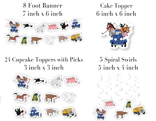 Farm Animal Cake Topper and Cupcake Toppers Set - Blue Truck Birthday Decorations, 42 Pieces