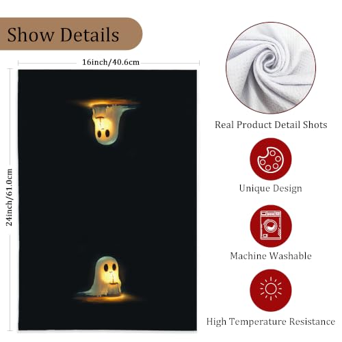 Halloween Ghost Kitchen Towels - Cute Ghost with Candle Design, 16x24 Inch Hand Towel