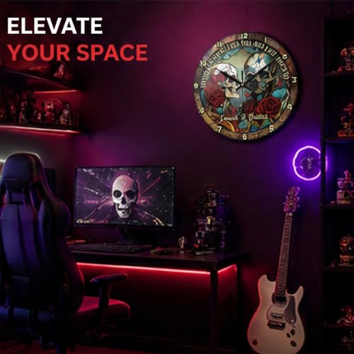 12 Inch Gothic Skull Rose Wall Clock - Halloween Decor & Home Accent