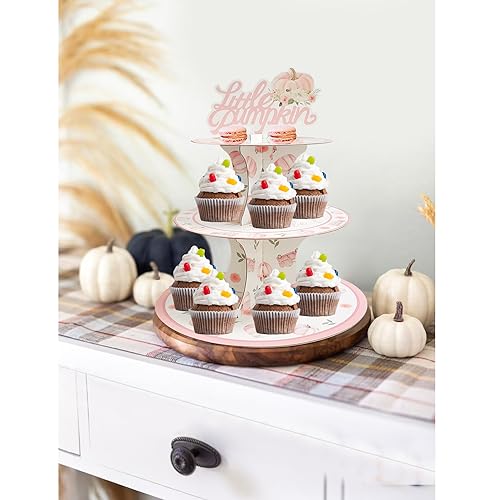 Pink Pumpkin Cupcake Stand 3-Tier Halloween Cardboard Tower - Aukolass