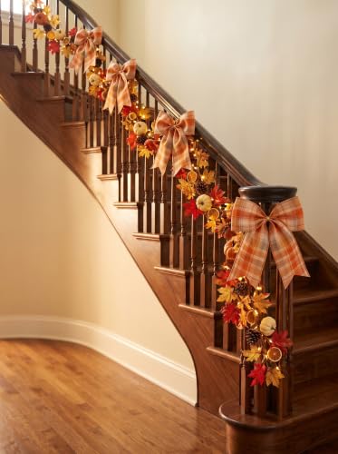SIMISI Ribbon 12 Pcs Fall Bows for Wreath Thanksgiving Wired Ribbon Decor - Orange Plaid