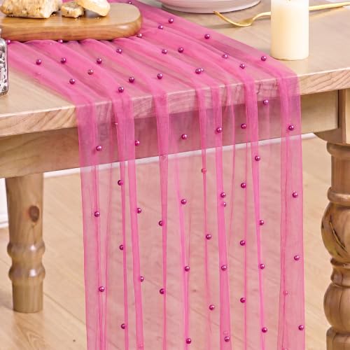 Pink Pearl Gauze Table Runner 28 x 120 Inches - Rose Red, Durable Home Decor