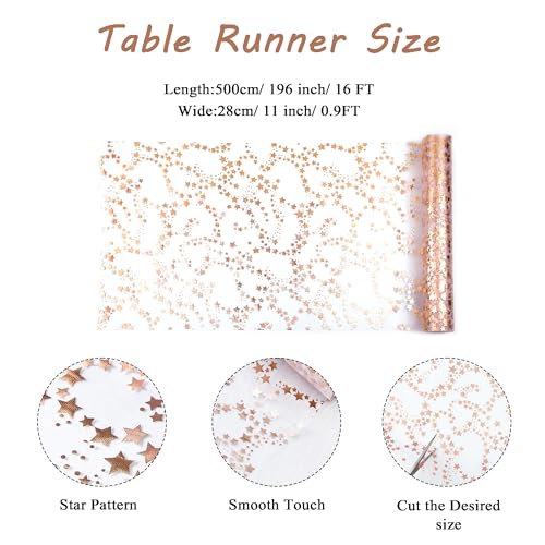 Star Rose Gold Table Runner - 16 Ft Sheer Chiffon with Glitter Sequin for Wedding & Party