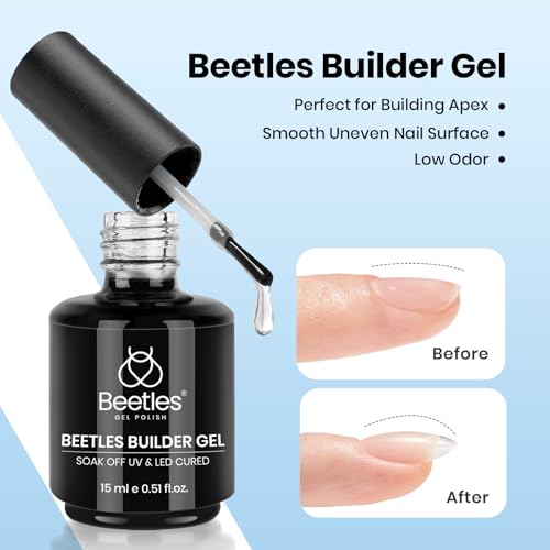 Beetles Builder Gel for Nails with Base & Top Coat Set - Clear 3Pcs C-Clear-3