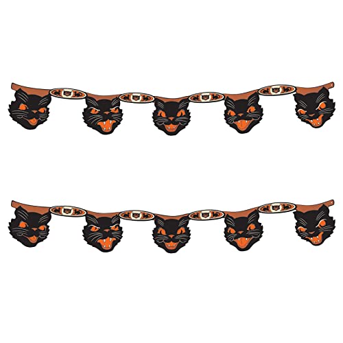Vintage Halloween Black Cat Banners - 2 Pack, 4 Feet Long, Made in USA