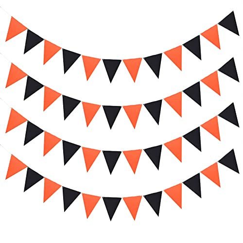 Halloween & Christmas Fabric Bunting Banner Flags Set - Black & Orange, 4 Pcs