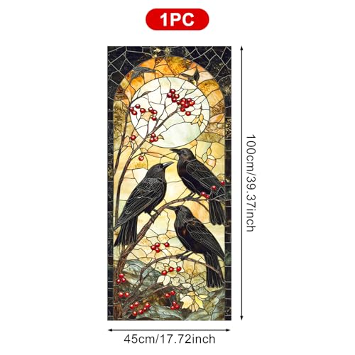 Autumn Window Cling with Black Crows and Red Berries - Halloween & Fall Decor 18x39 PVC