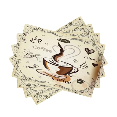 4 PCS Vintage Rustic Coffee Theme Placemat Set - 12x18 Inch Kitchen Dining Accessories