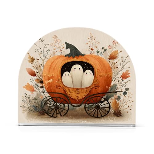 Halloween Pumpkin Plants Beige Napkin Holder - Acrylic Standing Dispenser