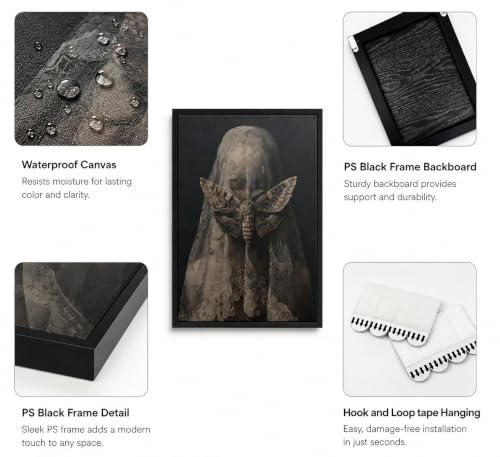 Gothic Veiled Woman and Moth Canvas Wall Art 16x24 Inch - Dark Academia Decor