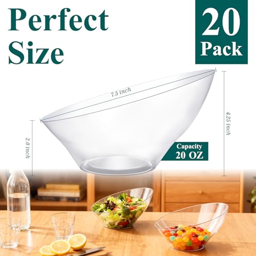 20 Oz Clear Plastic Party Bowls - Pack of 20, Food-Grade, Reusable & Disposable