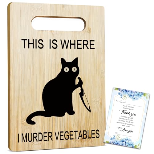 Black Cat Bamboo Cutting Board for Kitchen - Funny Cat Lover Gift - 7.9x11.8 Inches