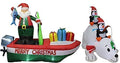 Inflatable Christmas Decorations Bundle - Santa on Fishing Boat & Penguins with Lights