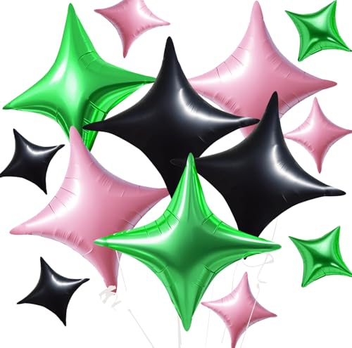 30Pcs Four Point Star Foil Balloons - Light Pink Green Black Party Decorations