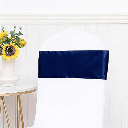 50 Pcs Satin Navy Blue Chair Sashes Bows 7x108 Inches for Weddings & Events - Variation of Navy Blue